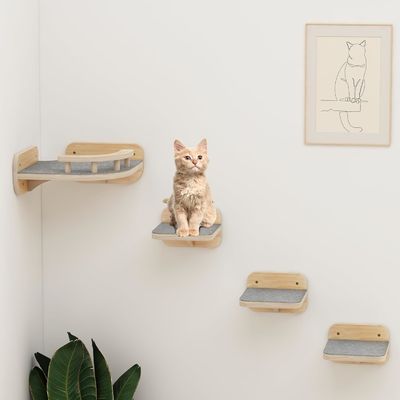 Huismeubelen op maat Wandgebouwde kattenmeubelen Hoek Klimplankplank met 3 brede treden