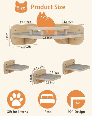 Huismeubelen op maat Wandgebouwde kattenmeubelen Hoek Klimplankplank met 3 brede treden