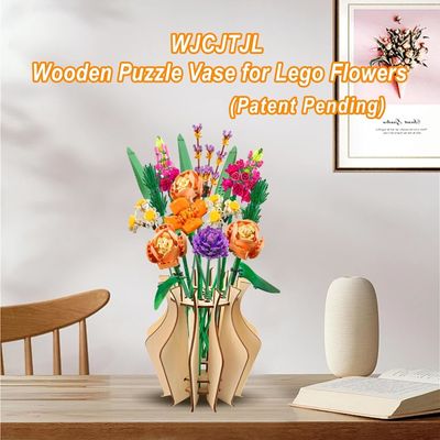 Gelegenheid Verjaardag Houten Puzzle Bloem Vase voor Lego Bloem Boeket Gebouw Set