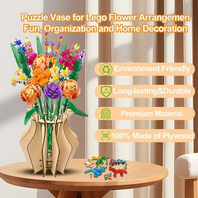 Gelegenheid Verjaardag Houten Puzzle Bloem Vase voor Lego Bloem Boeket Gebouw Set