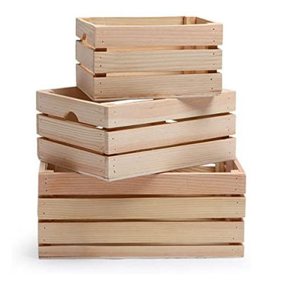 Set van 3 kleine mini houten opslag kratten met handgrepen Rustieke afwerking Printing verbrand
