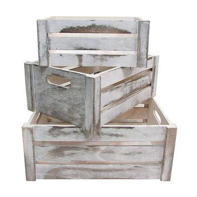 Set van 3 houten kratten met touwgrepen