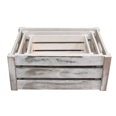 Set van 3 houten kratten met touwgrepen