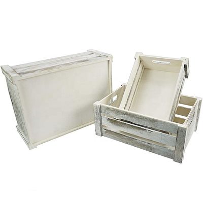 Set van 3 houten kratten met touwgrepen