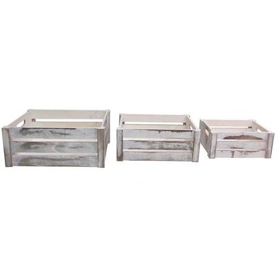 Set van 3 houten kratten met touwgrepen