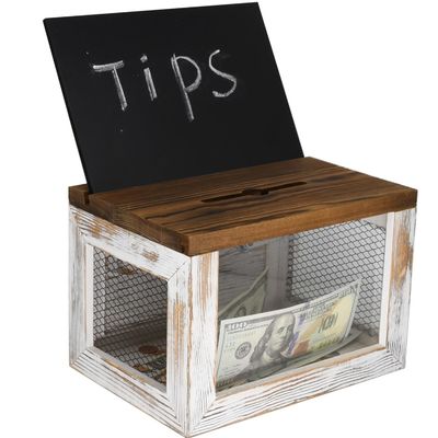 Draadrooster ontwerp Acrylpaneel Pine Hout Stembiljet Donatie Verzamelaar Doos voor tafelgerei