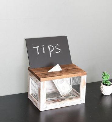 Draadrooster ontwerp Acrylpaneel Pine Hout Stembiljet Donatie Verzamelaar Doos voor tafelgerei