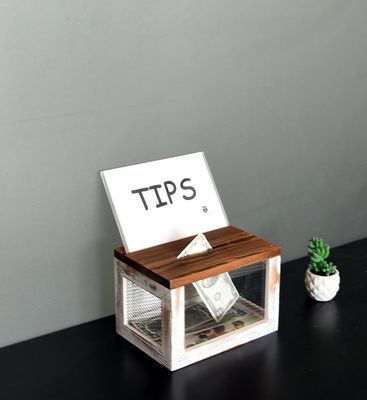 Draadrooster ontwerp Acrylpaneel Pine Hout Stembiljet Donatie Verzamelaar Doos voor tafelgerei