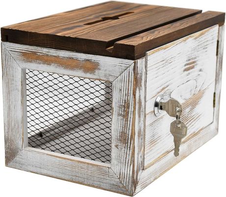 Draadrooster ontwerp Acrylpaneel Pine Hout Stembiljet Donatie Verzamelaar Doos voor tafelgerei