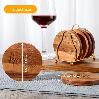 Print Custom 9cm Ronde Bar Home Drink Coasters Hout Bamboe Coaster met houder