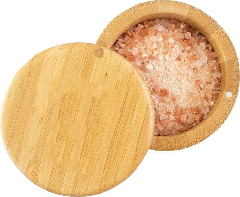 Multifunctionele bamboe zoutkelder opslagdoos met magnetisch deksel handgemaakt 6 ounce capaciteit