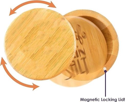 Multifunctionele bamboe zoutkelder opslagdoos met magnetisch deksel handgemaakt 6 ounce capaciteit
