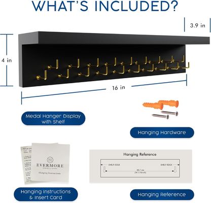 Houten trofee-display Huishoudelijk apparaat medaille hanger en trofee-plank met haakjes