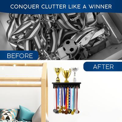 Houten trofee-display Huishoudelijk apparaat medaille hanger en trofee-plank met haakjes