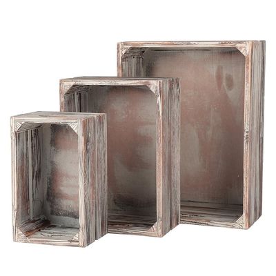 Europa Regionaal kenmerk Home Deco Onvoltooide massieve dennen houten kratten 3-pakket voor wijn