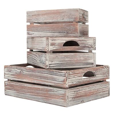 Europa Regionaal kenmerk Home Deco Onvoltooide massieve dennen houten kratten 3-pakket voor wijn