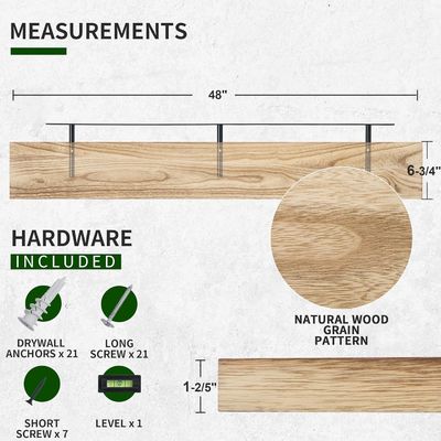 48 inch muurplank Set van 2 rustieke houten planken voor muuropslag in badkamer display