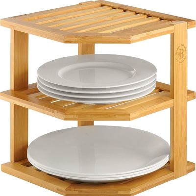Houten keukenplankplankplankorganisator voor kastenruimtebesparende houten hoekorganisator