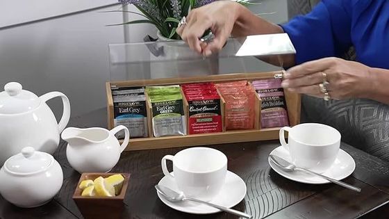 Custom Service 14 x 5 x 3 inch 5 secties bamboe hout acryl thee doos in gewone kleur