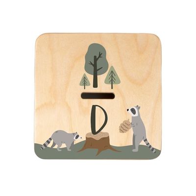 Houten piggy bank in eenvoudige kleur met aanpasbaar bosdierenontwerp