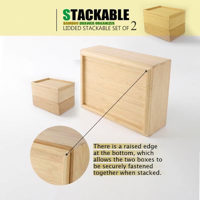 Geschenkpakket Set van 2 10,2 x 7,3 inch stapelbare bamboe laden organisator gelaagd opslagdoos bak