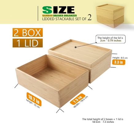 Geschenkpakket Set van 2 10,2 x 7,3 inch stapelbare bamboe laden organisator gelaagd opslagdoos bak
