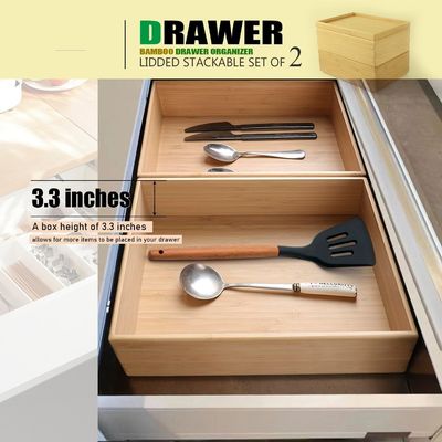 Geschenkpakket Set van 2 10,2 x 7,3 inch stapelbare bamboe laden organisator gelaagd opslagdoos bak