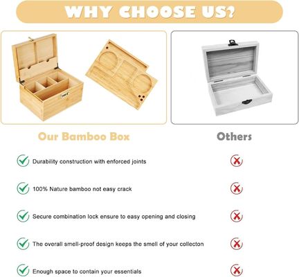 Gewone houten doos met afneembare bak en combinatie slot Custom Smell Proof opslag