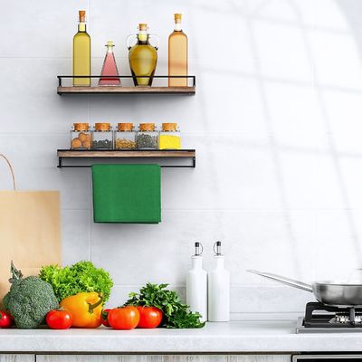 Moderne set van 2 rustieke drijvende planken muur gemonteerde slaapkamer opslag met houten ontwerp