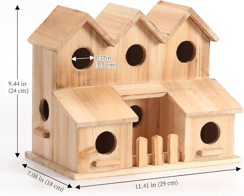 Handgemaakt houten vogelhuis met 8 gaten Schuifdeksel Stijl Onvoltooide berkhoutkleur
