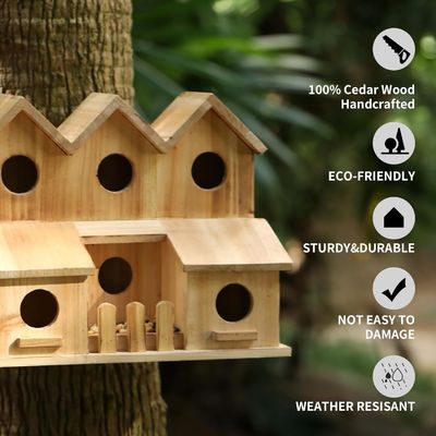 Handgemaakt houten vogelhuis met 8 gaten Schuifdeksel Stijl Onvoltooide berkhoutkleur
