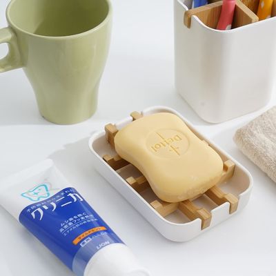 Witte bamboe zeephouder zelfdrogend voor thuis douche en badkamer milieuvriendelijk