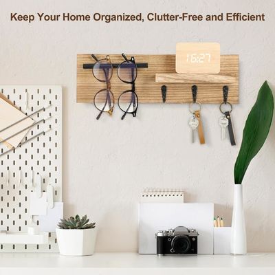 Multifunktioneel houten sleutelhanger met plank en haakjes Een ruimtebesparende oplossing