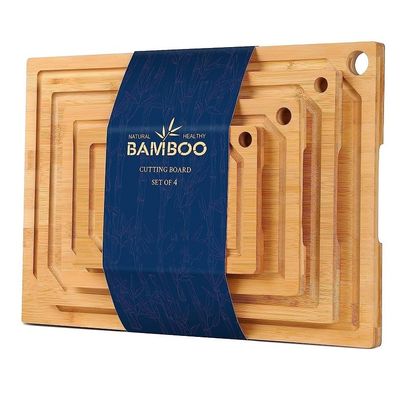 In voorraad 4 stukjes bamboe snijplanken, voorgeolied met sapgroef 16 x 1,8 x 12 inch