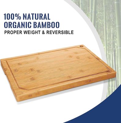 In voorraad 4 stukjes bamboe snijplanken, voorgeolied met sapgroef 16 x 1,8 x 12 inch