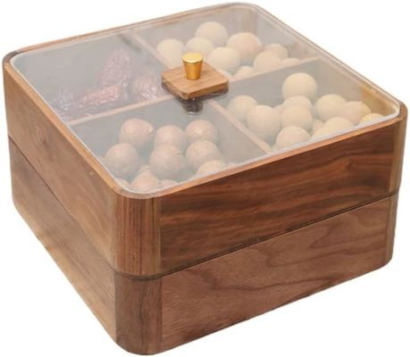 Houten dubbele laag fruitplaat met transparant deksel Houten gedroogde fruitdoos in bruin