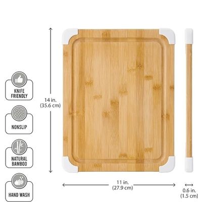 Duurzaam 11X14 inch witte niet-slip bamboe snijplank met sapgroef hout hakplank
