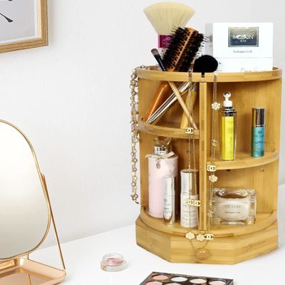 202407 Verstelbare planken en laden Bambus Roterende make-up organisator Huishoudelijke artikelen