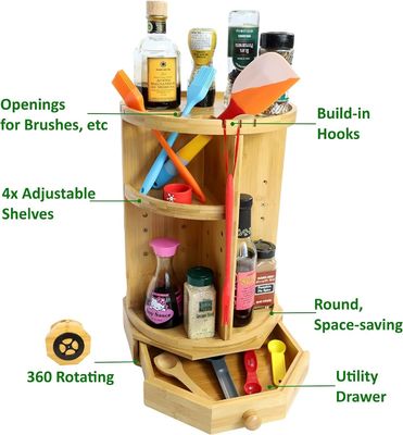 202407 Verstelbare planken en laden Bambus Roterende make-up organisator Huishoudelijke artikelen