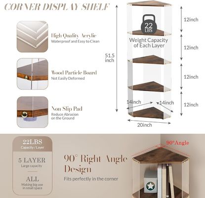 Verscheidene stoelen Boekenkast met acryl en houten hoek schappen