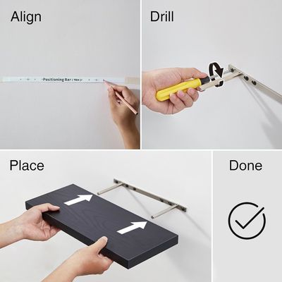 16 In zwart Mdf Drijvende planken Set van 3 Voor boeken Opbergruimte Groot aantal Voordeel