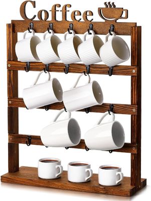 Rustieke Vintage Hout Koffiebottel Opberging Rack 4 Tier Houten Teller Top Cup Holder