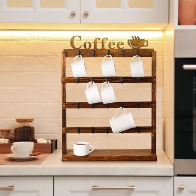 Rustieke Vintage Hout Koffiebottel Opberging Rack 4 Tier Houten Teller Top Cup Holder