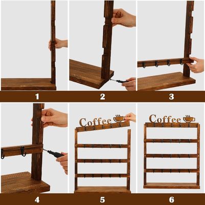 Rustieke Vintage Hout Koffiebottel Opberging Rack 4 Tier Houten Teller Top Cup Holder