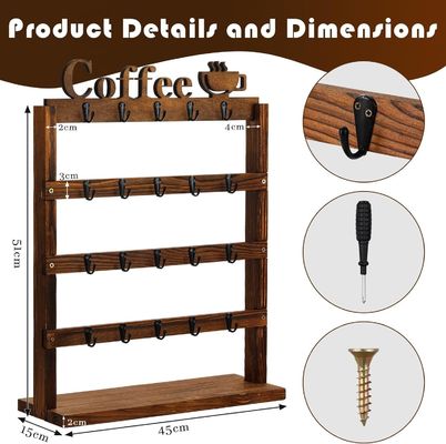 Rustieke Vintage Hout Koffiebottel Opberging Rack 4 Tier Houten Teller Top Cup Holder