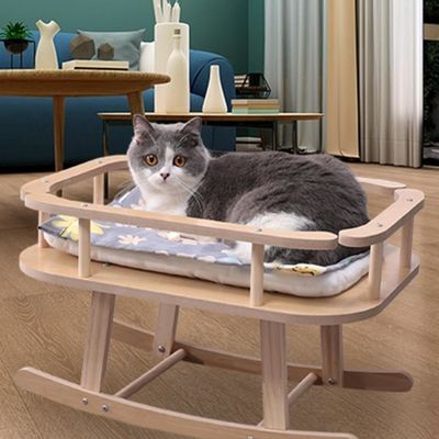 Houten katten- en kleine hondenbed Draagbaar verhoogd huisdierbed Schommelstoel voor ontspanning