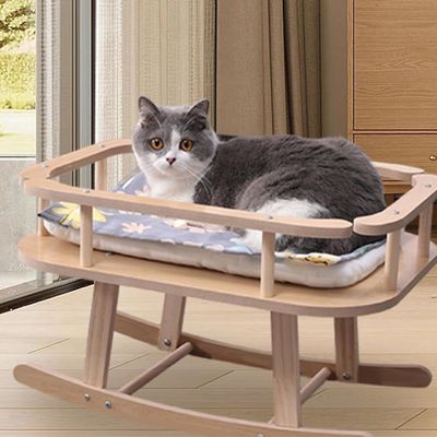 Houten katten- en kleine hondenbed Draagbaar verhoogd huisdierbed Schommelstoel voor ontspanning