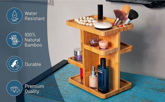 Custom bamboe 360 graden roterende make-up organisator voor het organiseren van schoonheid essentials
