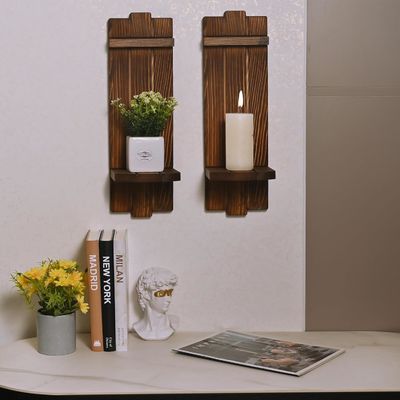 202406 Rustieke houten kandelaars Wandhangende kandelaars Sconces voor een gezellige sfeer