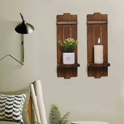 202406 Rustieke houten kandelaars Wandhangende kandelaars Sconces voor een gezellige sfeer